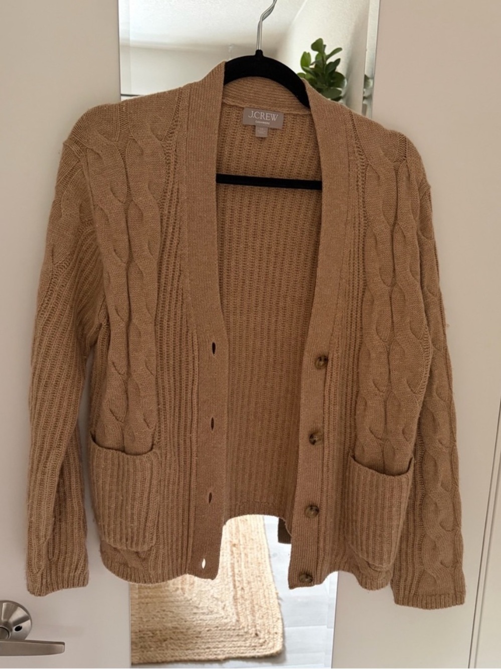 J. Crew Cashmere Cable Knit Cardigan in Camel Tan XS